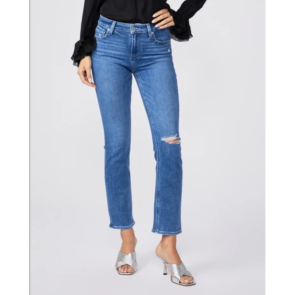 PAIGE Denim Sarah Slim Straight Distressed Jeans Size 34
